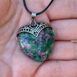 Ruby zoisite Heart-Shaped Green and Pink Pendant Necklace